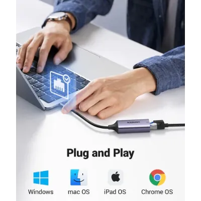 محول إيثرنت USB 2.0 Type-C يدعم سرعات 10/100/1000 من يوجرين لون رمادي فضائي|50737 - متجر نصر