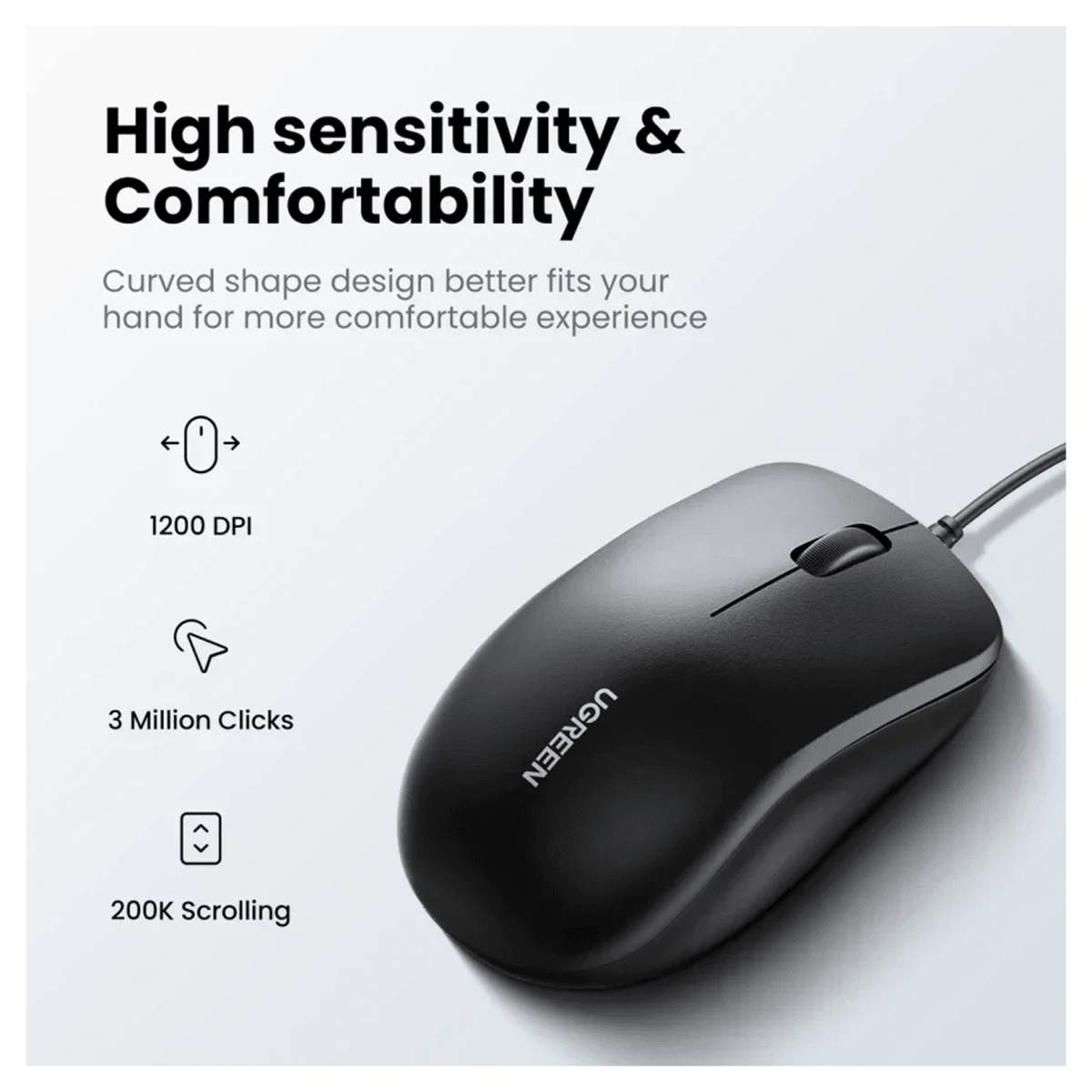 UGREEN USB Wired Keyboard & Mouse Combo – Black - MK330 /55915 - متجر نصر