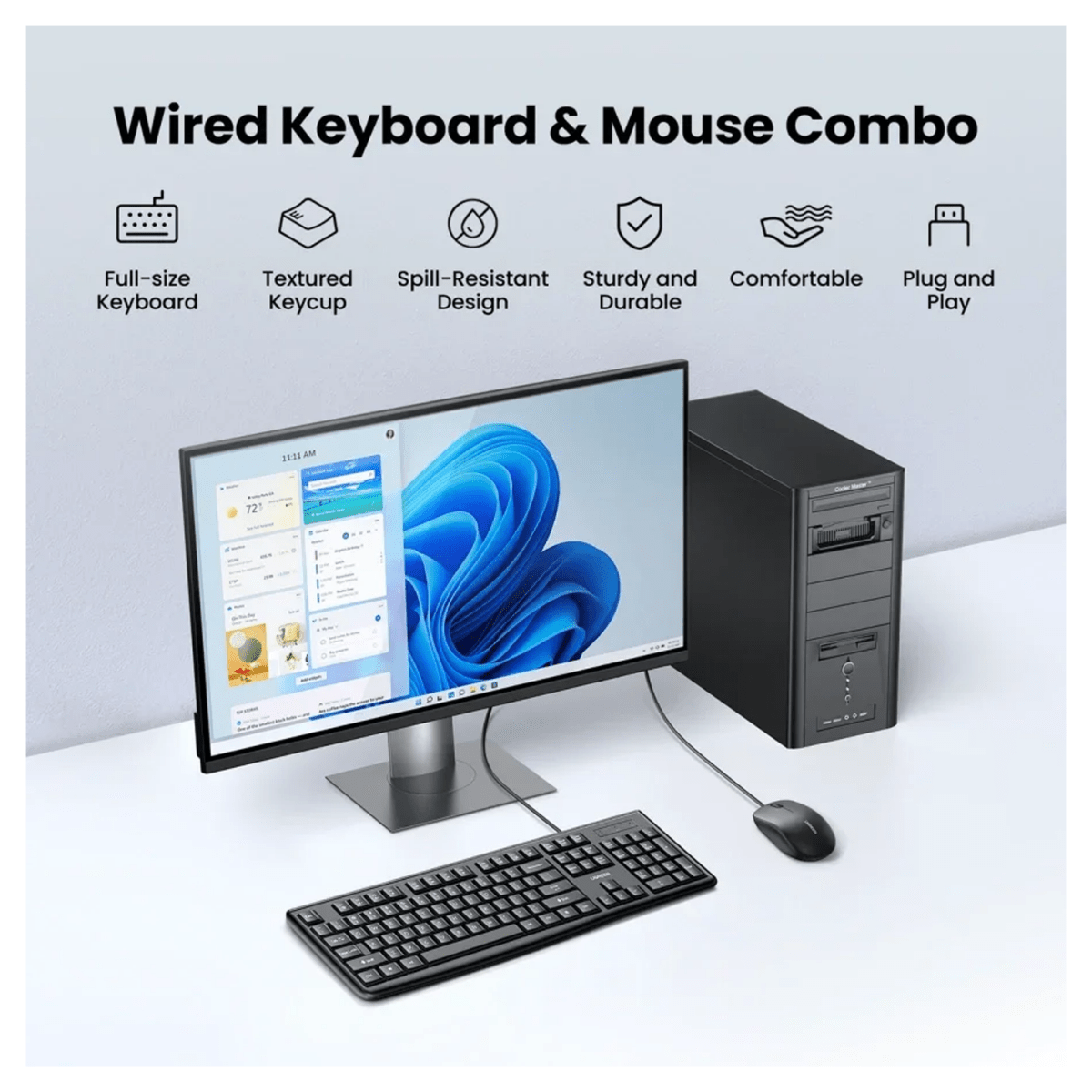 UGREEN USB Wired Keyboard & Mouse Combo – Black - MK330 /55915 - متجر نصر