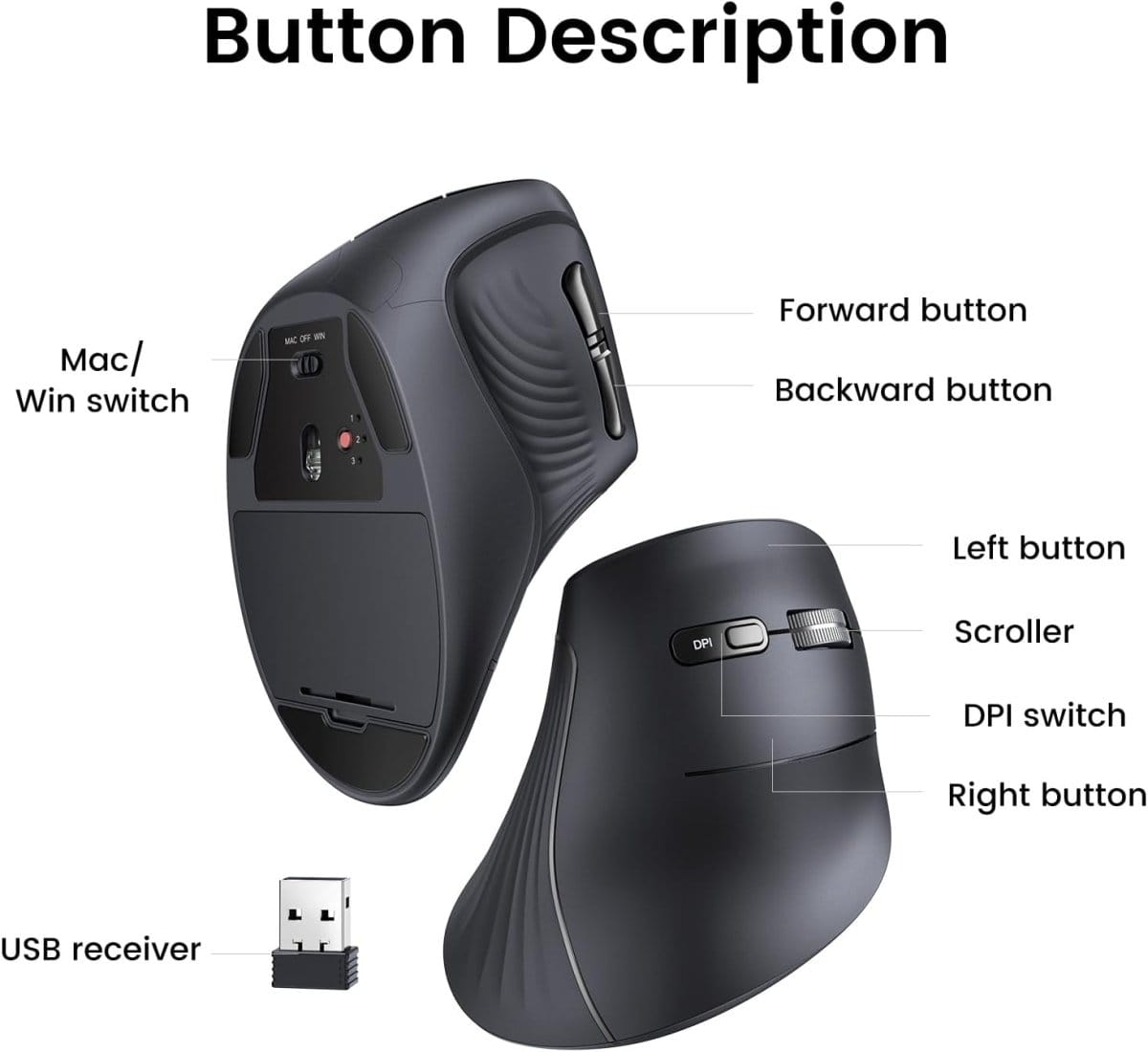 UGREEN Vertical Mouse Wireless (Bluetooth 5.0+2.4G) / MU008 - متجر نصر