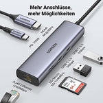 UGREEN 7-in-1 USB-C Hub 4K@30Hz HDMI, Gigabit Ethernet, 2x USB 3.0, SD/TF, 100W PD Gray | CM512
