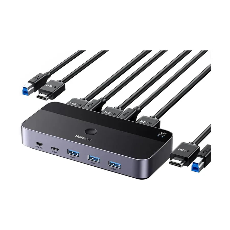 UGREEN-C HDMI 2.0 KVM Switch 2 In 1 Out 4K@60Hz, 2 Computers Share 1 Monitor and 4 USB 3.0 Ports | CM664 - متجر نصر