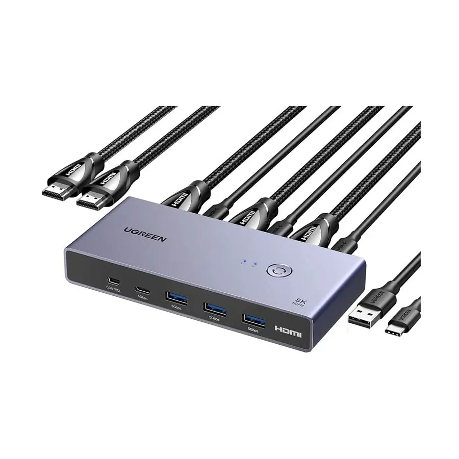 UGREEN HDMI 2.1 KVM Switch 2 In 1 Out 8K@60Hz, 2 Computers Share 1 Monitor and 4 USB 3.0 Ports | CM692 - متجر نصر