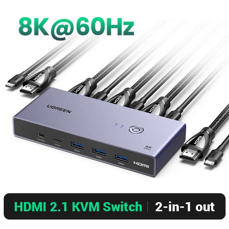 UGREEN HDMI 2.1 KVM Switch 2 In 1 Out 8K@60Hz, 2 Computers Share 1 Monitor and 4 USB 3.0 Ports | CM692 - متجر نصر