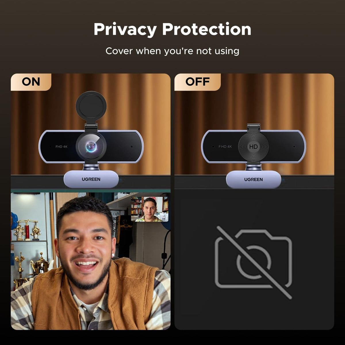 UGREEN-C 4K Webcam with Dual Microphones, Auto Focus and Privacy Cover Gray | CM831 - متجر نصر