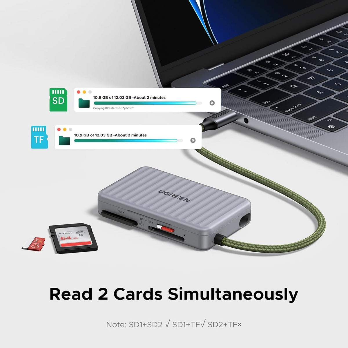 UGREEN-C USB-C SD Card Reader 170MB/s with 4-Card Storage, 2×SD + 1×TF Slots Gray | CM868 - متجر نصر