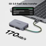UGREEN USB-C SD Card Reader 170MB/s with 4-Card Storage, 2×SD + 1×TF Slots Gray | CM868