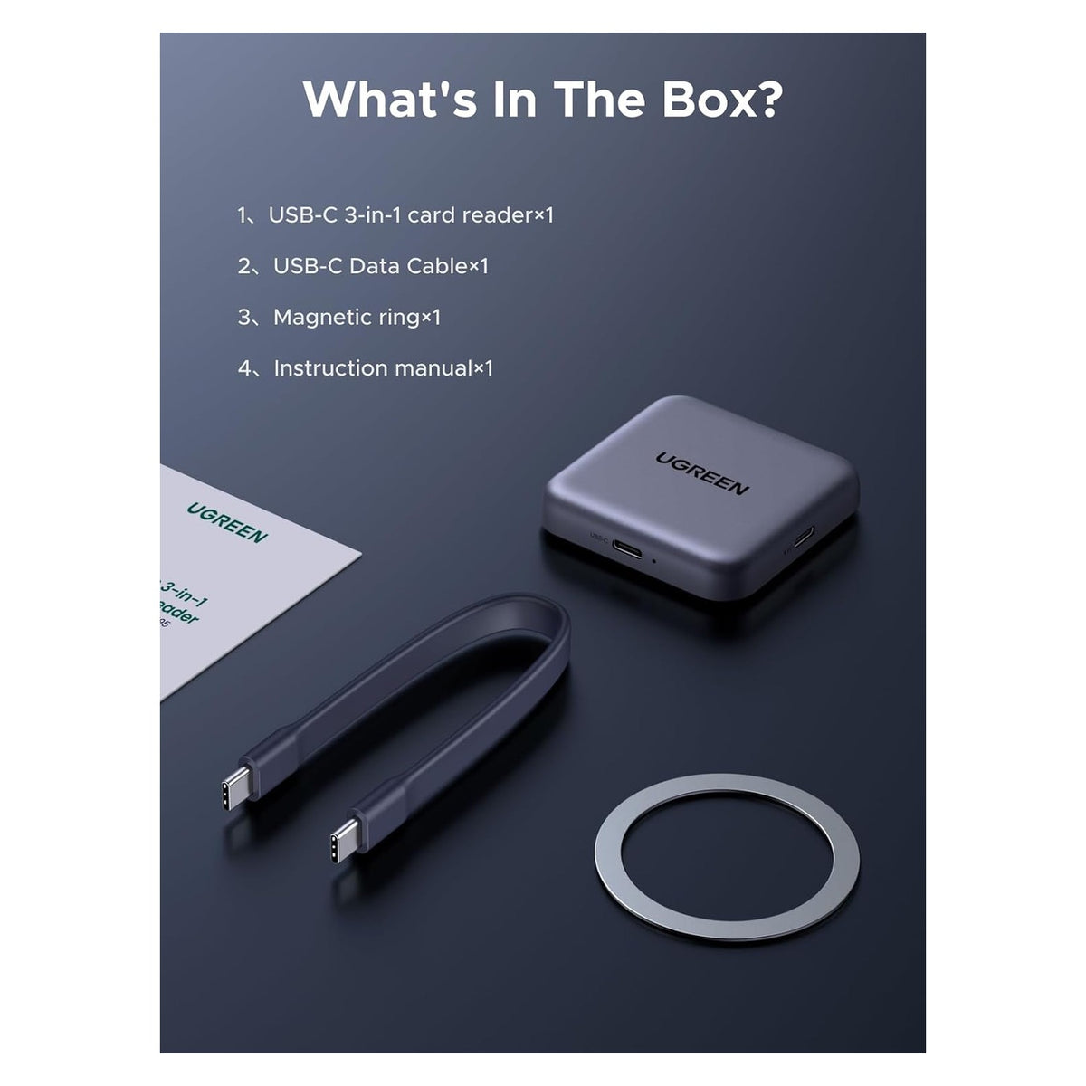 UGREEN-C Magnetic 3-in-1 USB-C SD 4.0 Card Reader 312MB/s with 100W PD Charging Space Gray | CM898 - متجر نصر