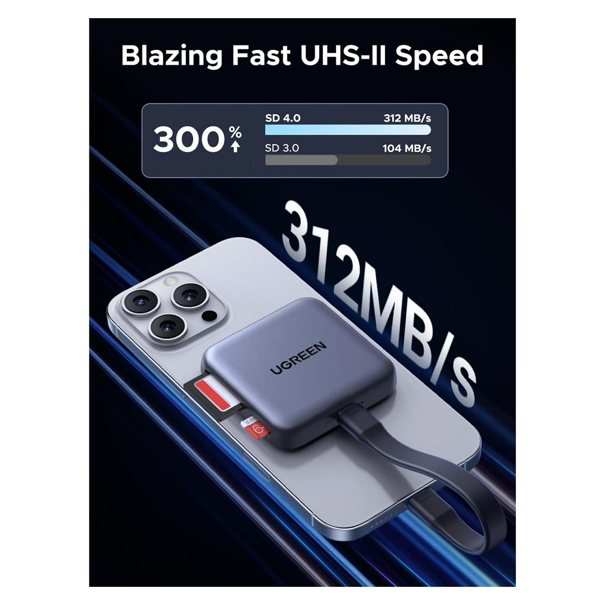 UGREEN-C Magnetic 3-in-1 USB-C SD 4.0 Card Reader 312MB/s with 100W PD Charging Space Gray | CM898 - متجر نصر