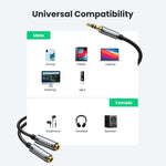 UGREEN Mobile Phone Accessories 10532 | UGREEN Headphone Splitter 3.5mm Audio Stereo Y Splitter Aux Extension Cable Male to Female Dual Headphone Jack Adapter for Earphone