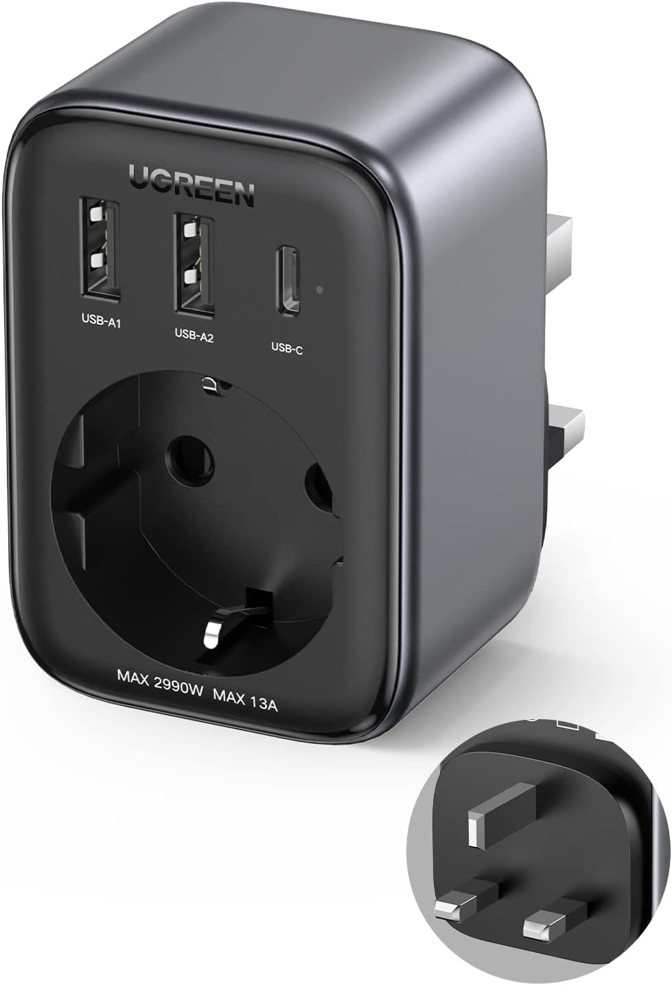 15261 / UGREEN - Outlet Extender Converter (1 AC Outlets+ 30W 2A1C) UK Socket and EU Plug - متجر نصر