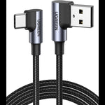 UGREEN Mobile Phone Accessories 1Meter #20856 UGREEN Angled USB-C Male To Angled USB 2.0 A Male 3A Data Cable(90°Angle)/US176