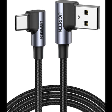 UGREEN Mobile Phone Accessories 1Meter #20856 UGREEN Angled USB-C Male To Angled USB 2.0 A Male 3A Data Cable(90°Angle)/US176