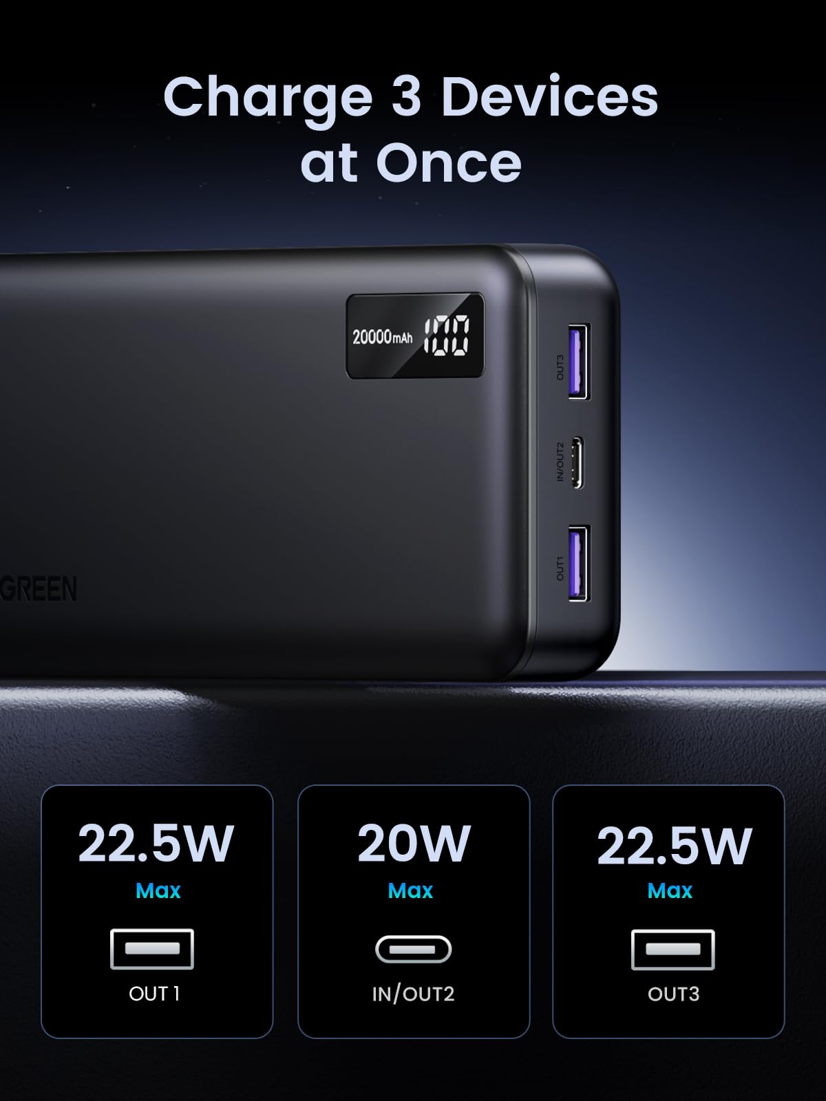 UGREEN-C Power Bank 20000mAh 22.5W Two-way Fast Charging with Digital Display Black | PB312 - Acc - متجر نصر