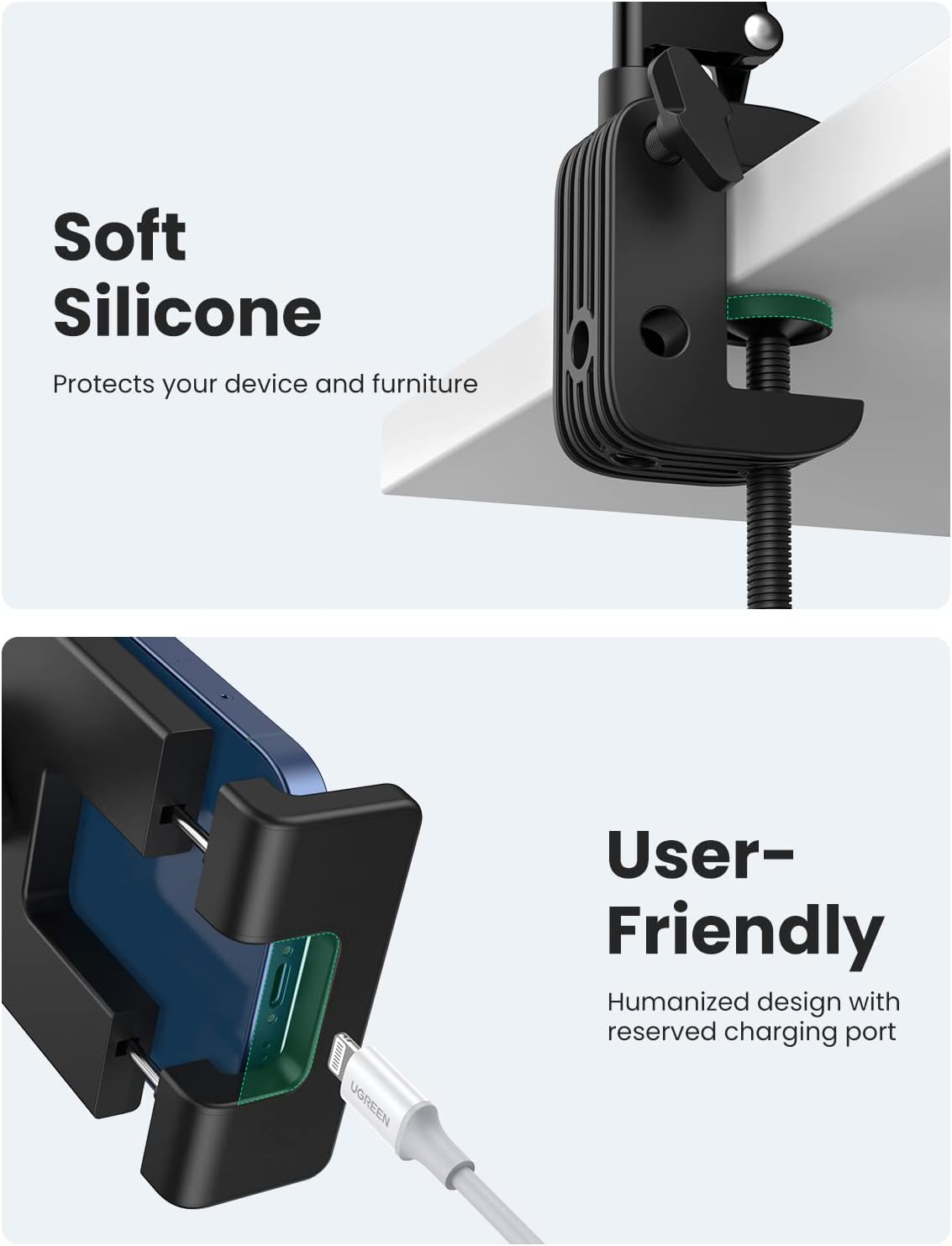 UGREEN-C Tablet and Phone Holder with Folding Long Arm and Desk Clamp Black | LP142 - Acc - متجر نصر