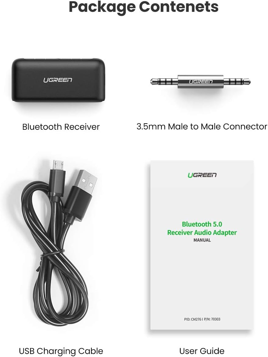 UGREEN-C Bluetooth 5.0 Receiver Car Aux Adapter with Built-in Mic Black | CM276 - Acc - متجر نصر
