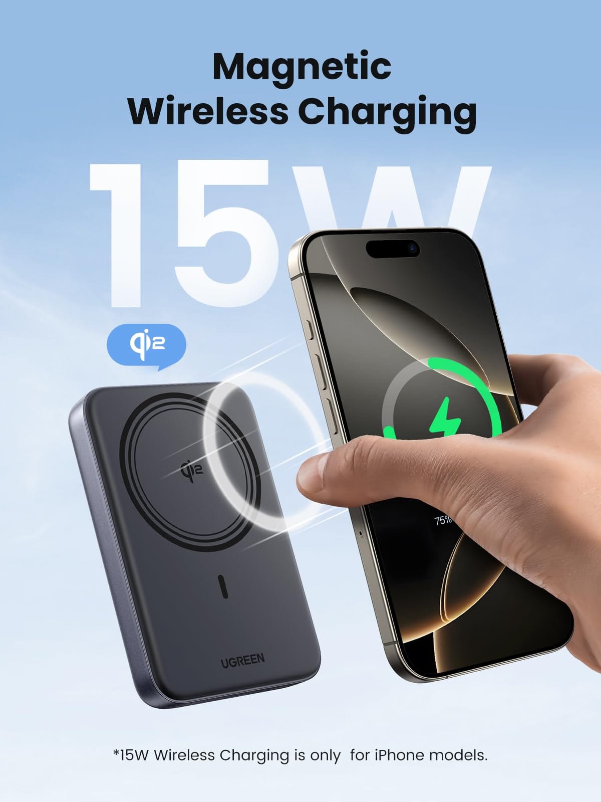 UGREEN-C Qi2 Magnetic Wireless Power Bank 10000mAh 15W Wireless 30W USB-C Gray | PB761 - Acc - متجر نصر