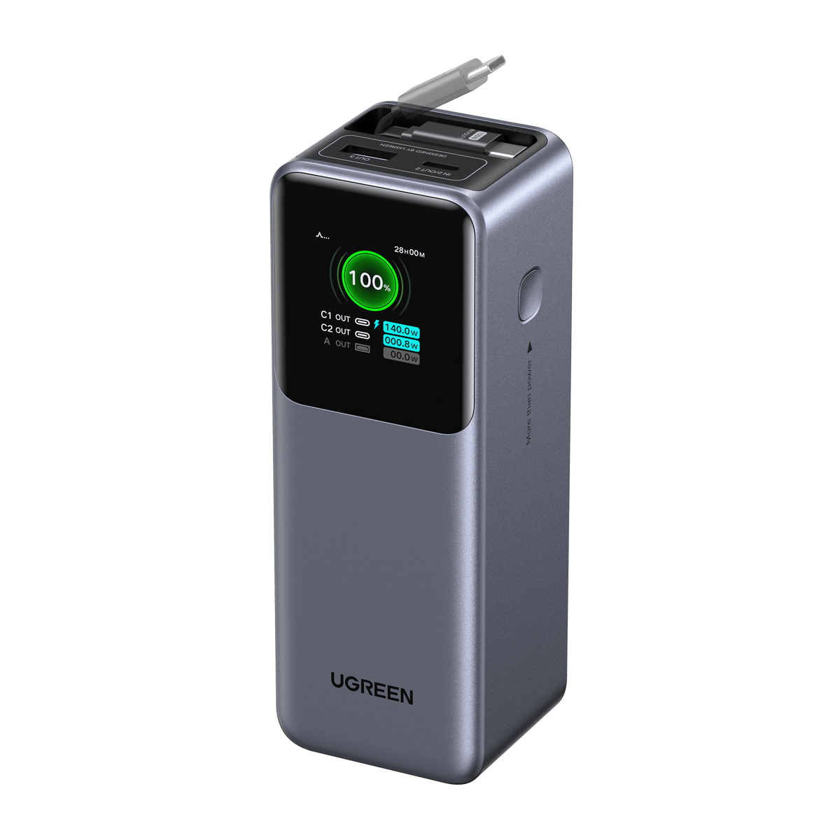 UGREEN-C Nexode Power Bank 20000mAh 165W with Retractable USB-C Cable Gray | PB726 - Acc - متجر نصر