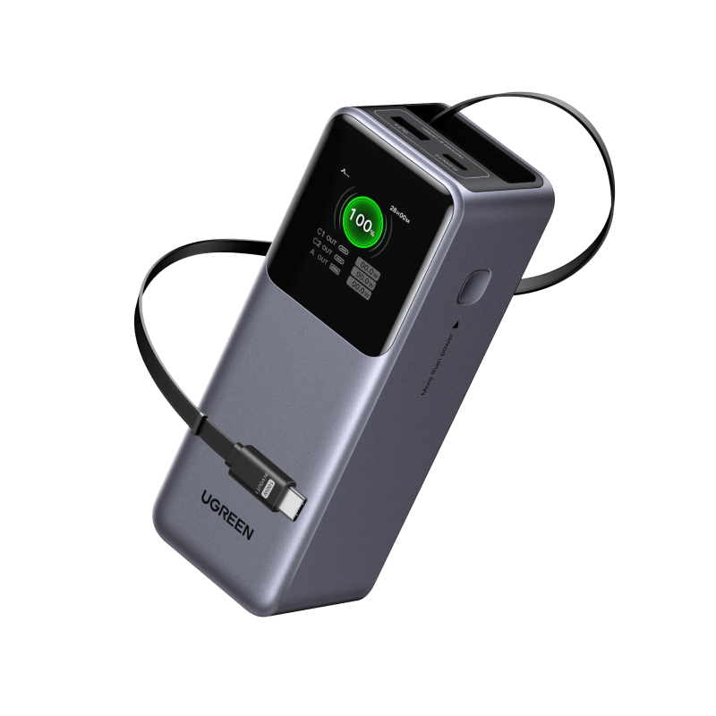 UGREEN-C Nexode Power Bank 20000mAh 165W with Retractable USB-C Cable Gray | PB726 - Acc - متجر نصر