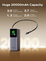 UGREEN Mobile Phone Accessories Gray #55987B UGREEN-C Nexode Power Bank 20000mAh 165W with Retractable USB-C Cable Gray | PB726 - Acc
