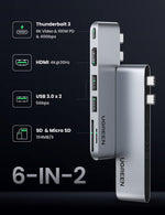 UGREEN Mobile Phone Accessories Gray #80856 UGREEN-C 6-in-2 USB-C Hub for MacBook Air & Pro with Thunderbolt 3 100W, 4K HDMI and SD/microSD Gray | CM380 - Acc