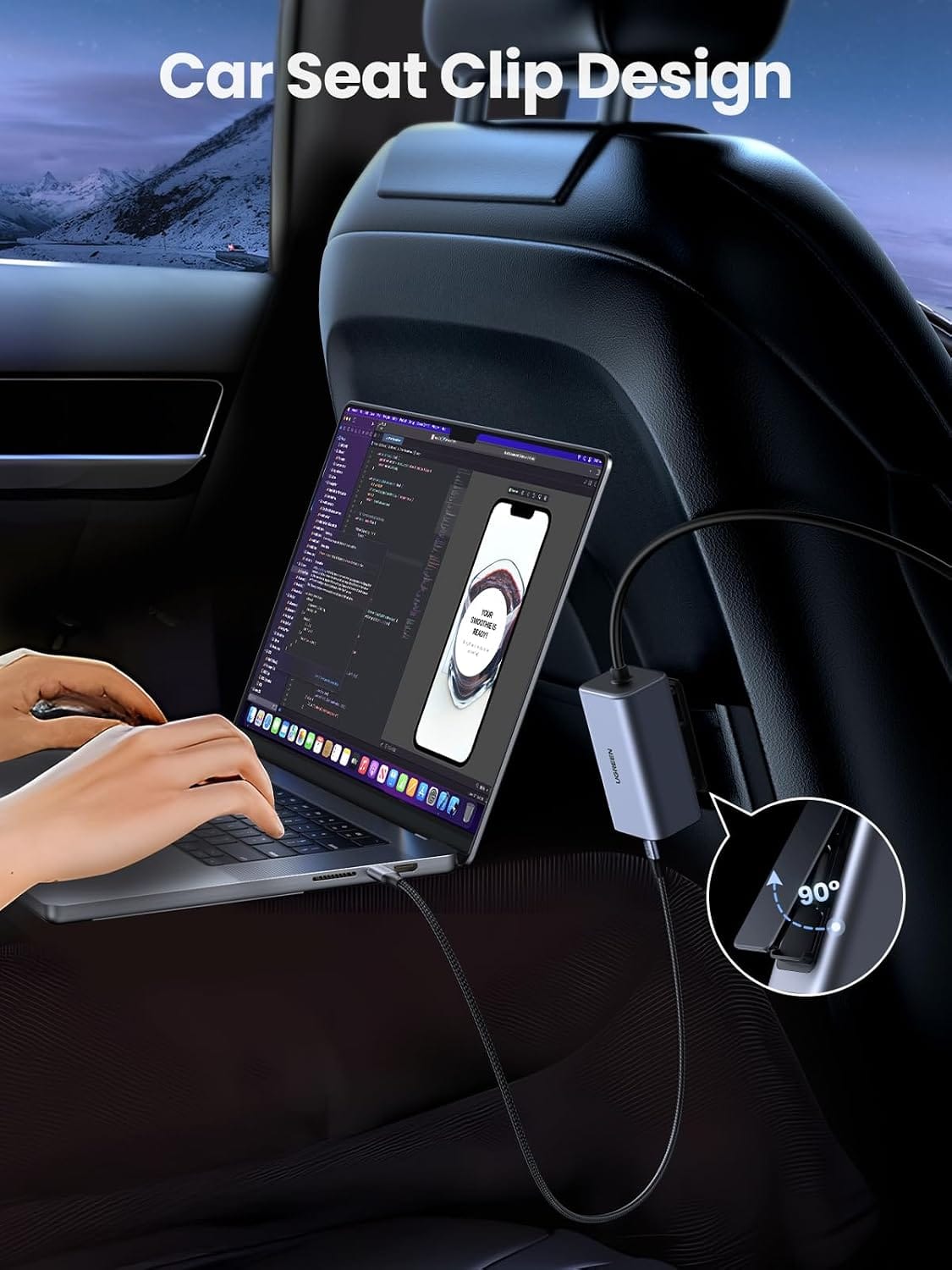 UGREEN-C 150W 4-Port GaN Car Charger PD 3.1 140W with 1m Extension Cable Space Gray | EC706 - Acc - متجر نصر