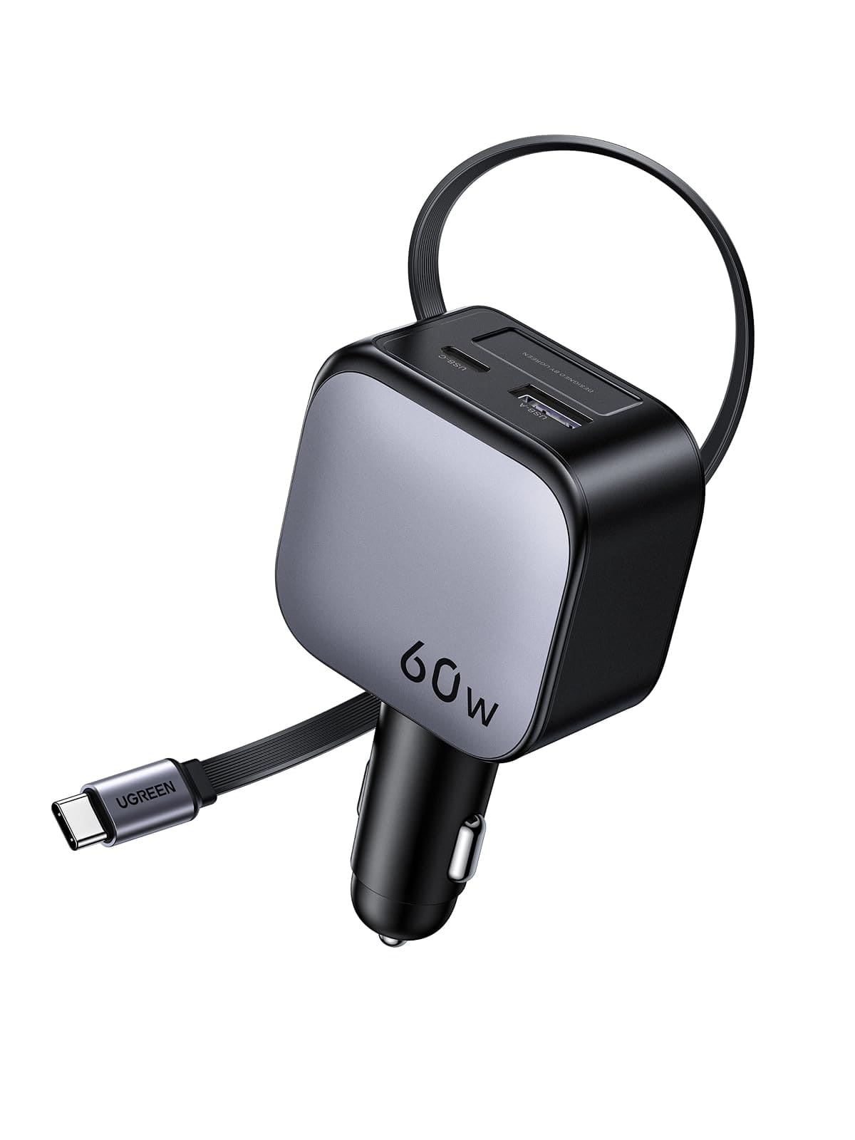 UGREEN-C Nexode Car Charger 60W with Retractable USB-C Cable Space Gray | EC602 - Acc - متجر نصر
