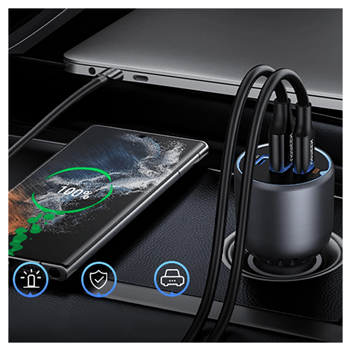 UGREEN 130W Dual Type-C & 1x USB Ports Metal Car Charger / - 35025 - متجر نصر