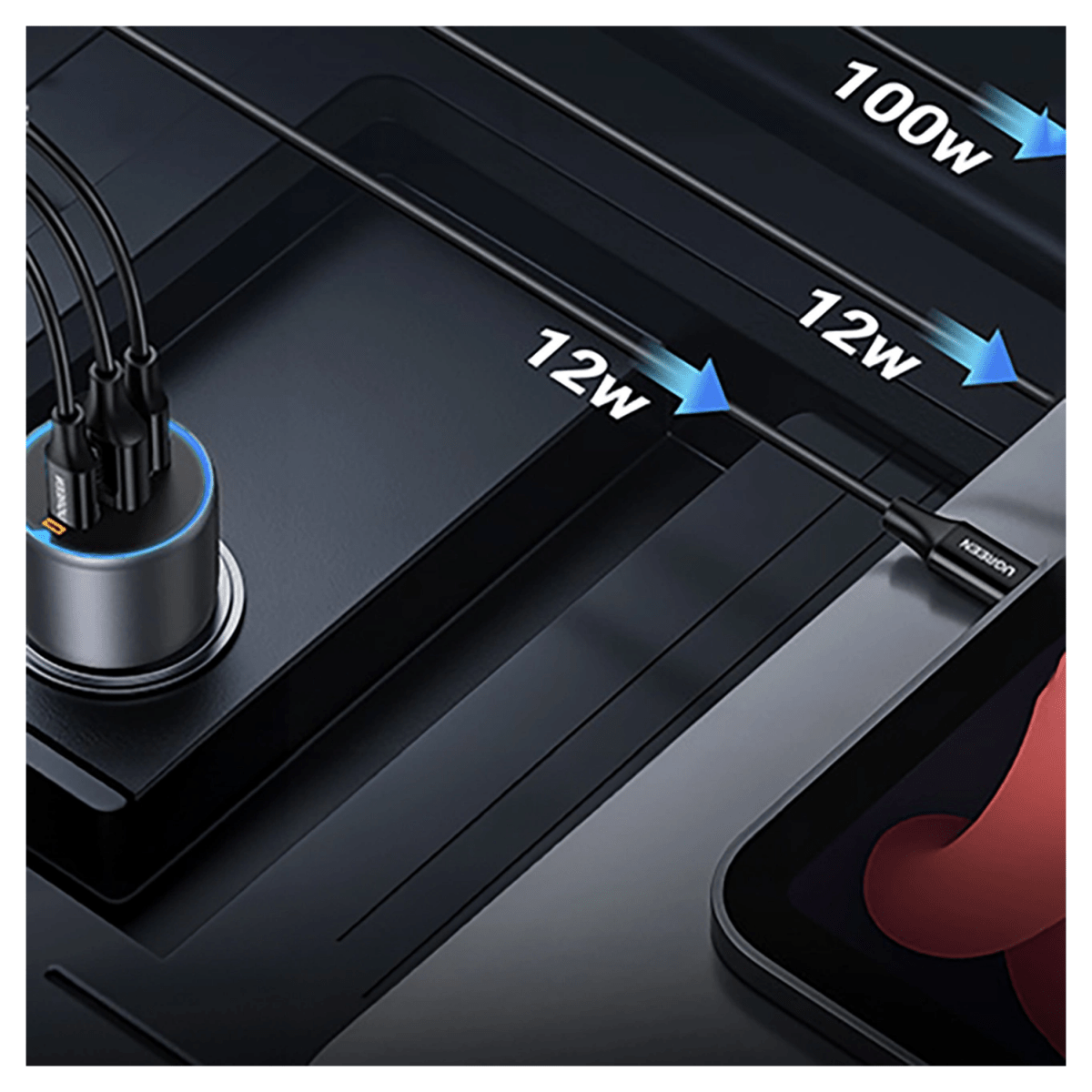 UGREEN 130W Dual Type-C & 1x USB Ports Metal Car Charger / - 35025 - متجر نصر