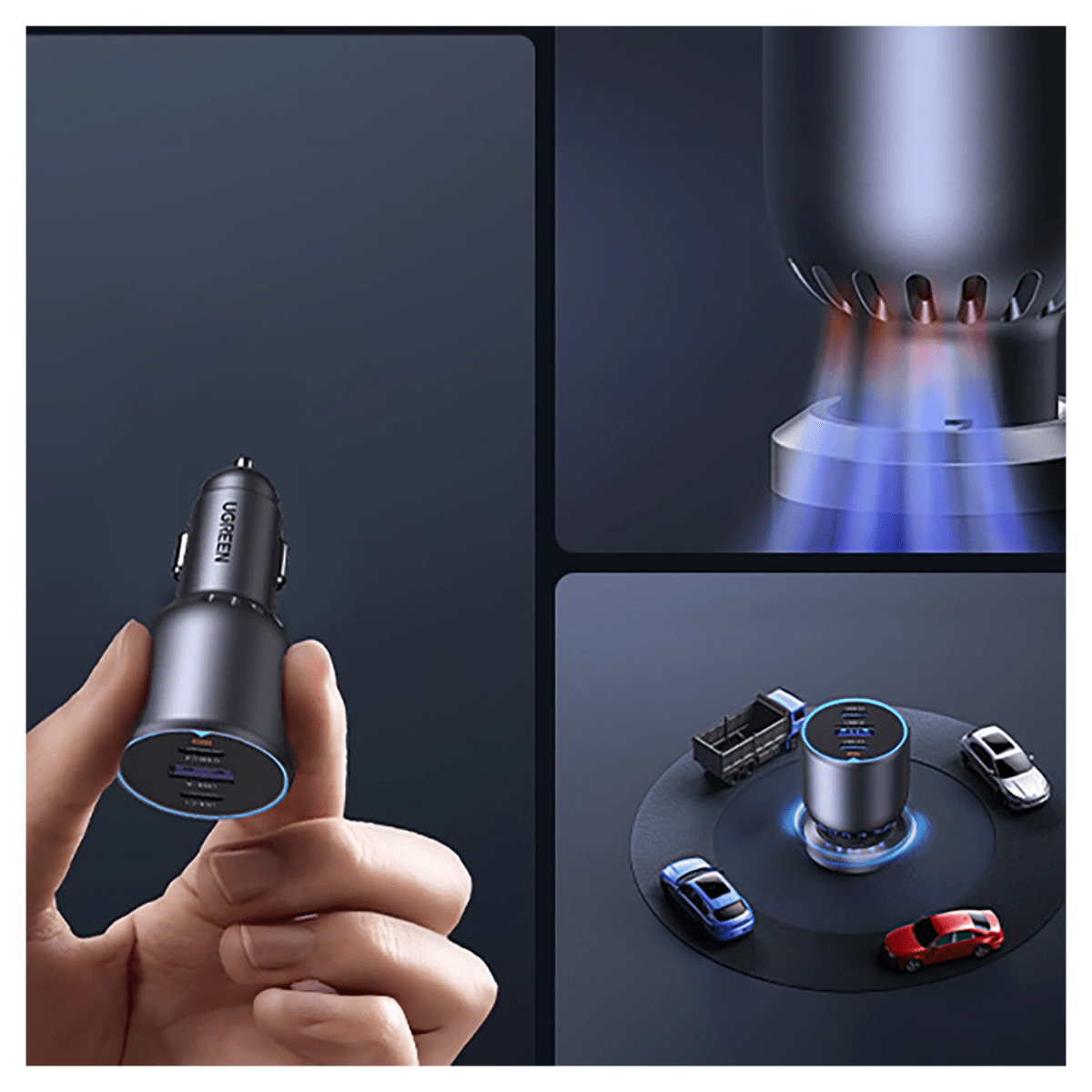 UGREEN 130W Dual Type-C & 1x USB Ports Metal Car Charger / - 35025 - متجر نصر