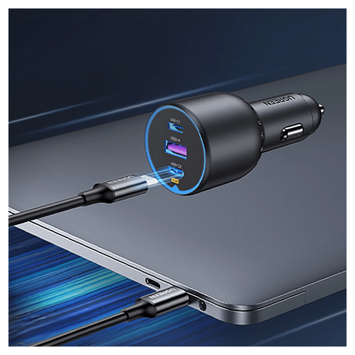 UGREEN 130W Dual Type-C & 1x USB Ports Metal Car Charger / - 35025 - متجر نصر