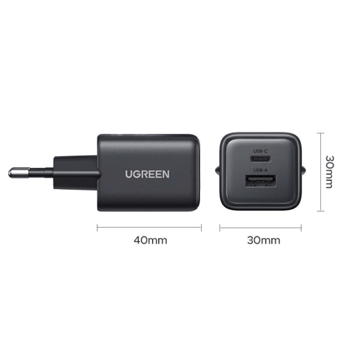 UGREEN 20W 2-Port GaN Fast Charger EU (Black) / X514 - 65737 - متجر نصر