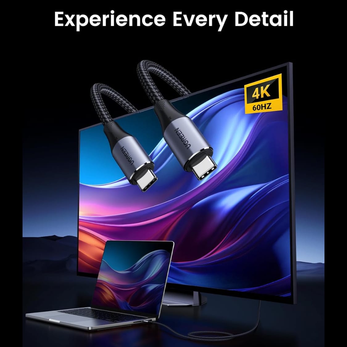 كابل شحن UGREEN 240 واط USB-C إلى USB-C، USB 3.1 الجيل الثاني 10 جيجابت في الثانية 4K@60Hz (1 متر) / US355 - متجر نصر