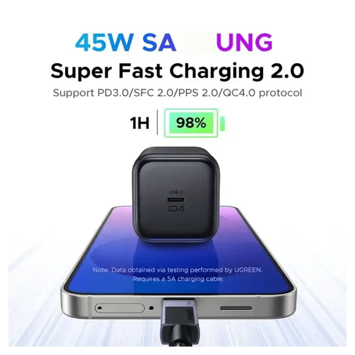 شاحن UGREEN السريع بقوة 45 واط بمنفذ USB-C بتقنية GaN، لون أبيض، إصدار الاتحاد الأوروبي / X524 - 65053 - متجر نصر