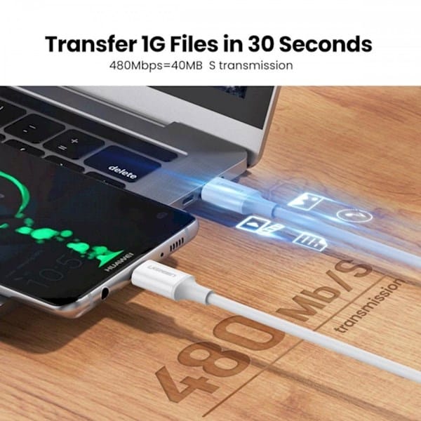 UGREEN 5A USB-C 2.0 To TYPE-C, Male To Male Data Cable 5A (Black-White) | US300 - متجر نصر