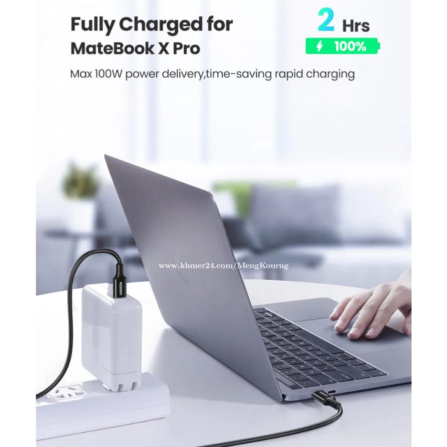 UGREEN 5A USB-C 2.0 To TYPE-C, Male To Male Data Cable 5A (Black-White) | US300 - متجر نصر
