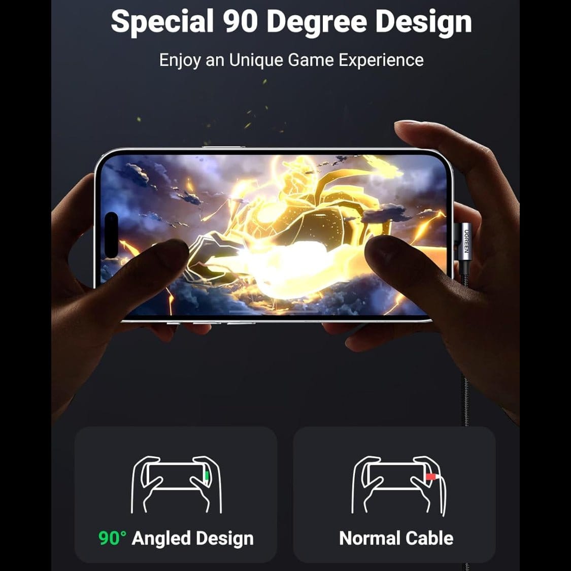 كابل بيانات UGREEN بزاوية من USB-C ذكر إلى USB 2.0 A ذكر بزاوية 3 أمبير (زاوية 90 درجة) / US176 - متجر نصر