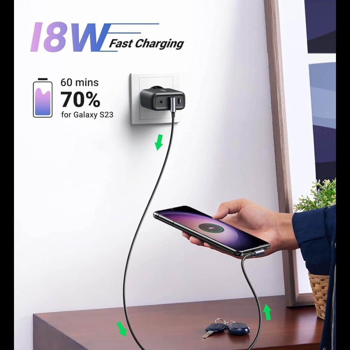 كابل بيانات UGREEN بزاوية من USB-C ذكر إلى USB 2.0 A ذكر بزاوية 3 أمبير (زاوية 90 درجة) / US176 - متجر نصر
