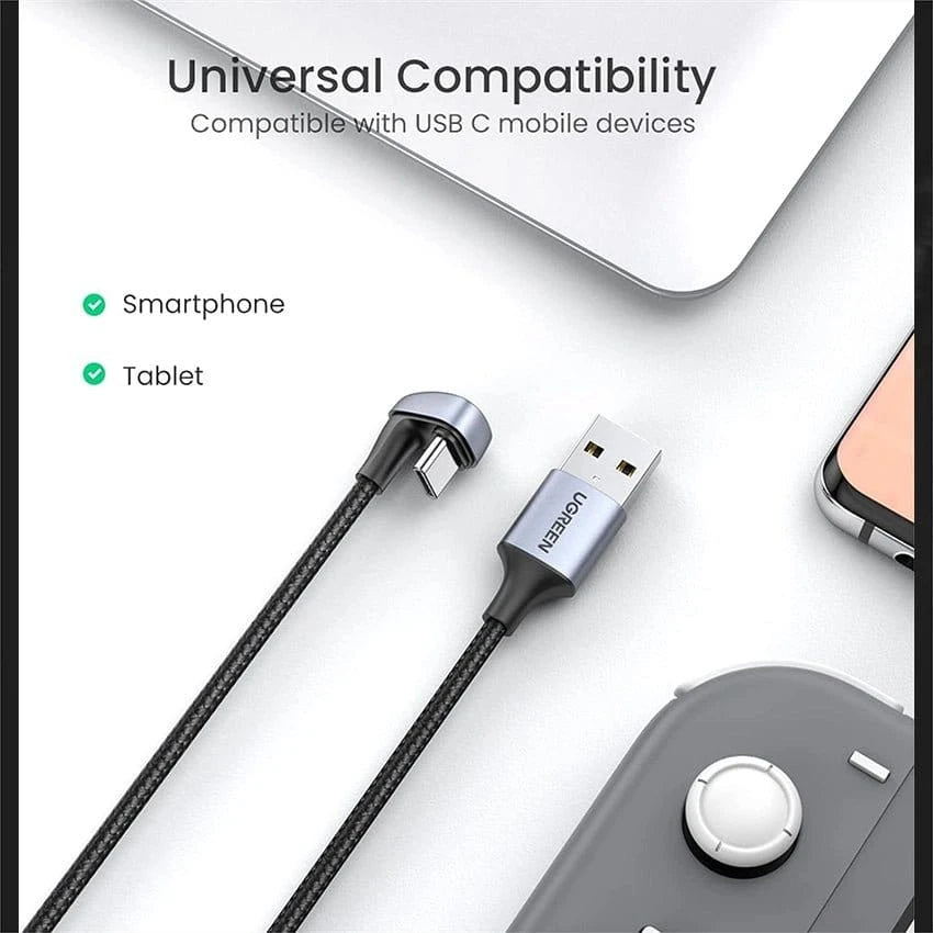 UGREEN Angled USB-C Male To USB2.0 A Male 3A Data Cable(180°Angle) / US311 - متجر نصر