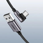 UGREEN Mobile Phone Accessories UGREEN Angled USB-C Male To USB2.0 A Male 3A Data Cable(90°Angle) (Black)| US284