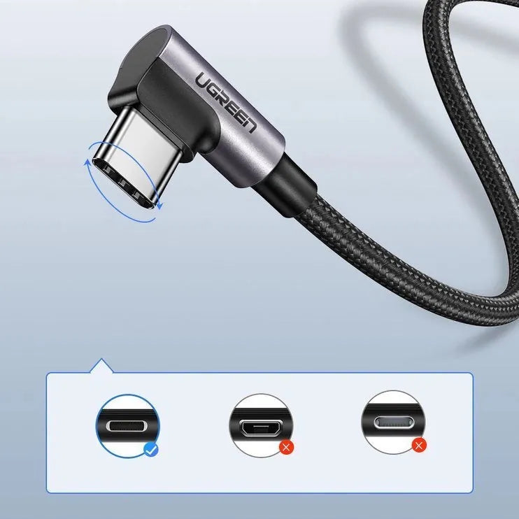 UGREEN Angled USB-C Male To USB2.0 A Male 3A Data Cable(90°Angle) (Black)| US284 - متجر نصر