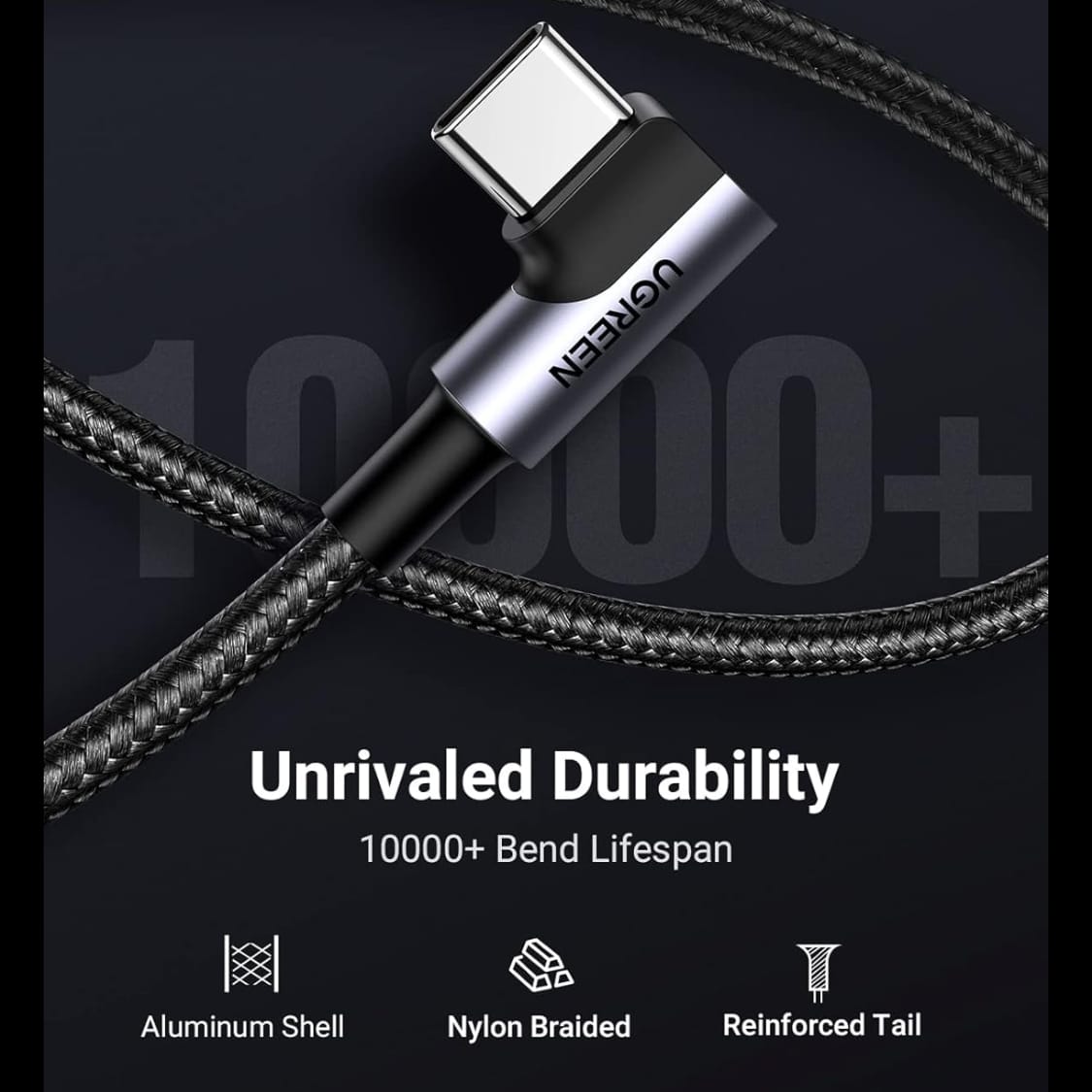 UGREEN Angled USB-C Male To USB2.0 A Male 3A Data Cable(90°Angle) (Black)| US284 - متجر نصر