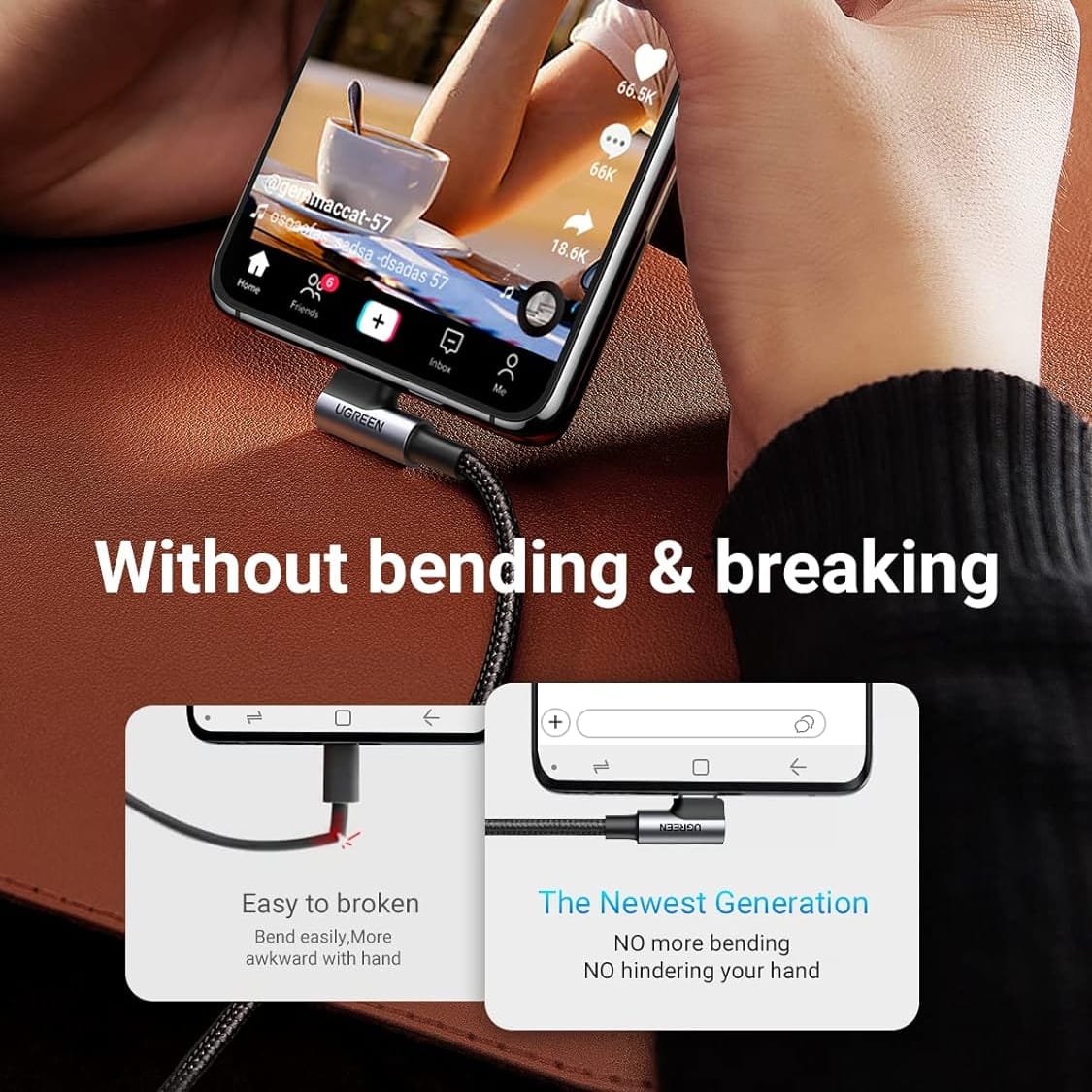 UGREEN Angled USB-C Male To USB2.0 A Male 3A Data Cable(90°Angle) (Black)| US284 - متجر نصر