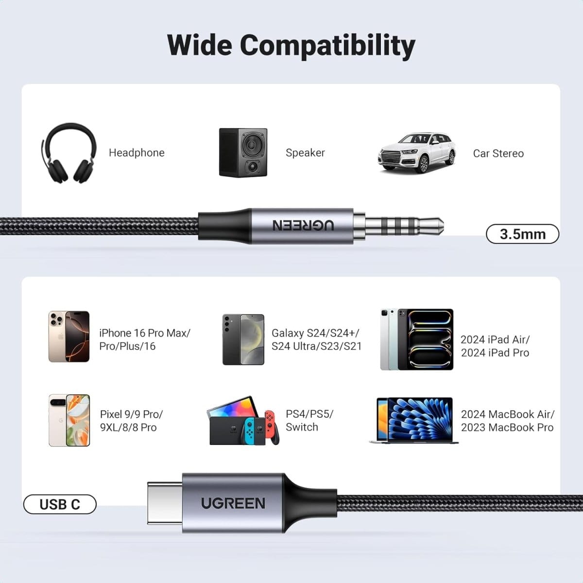 UGREEN Aux to USB C 3.5mm Audio Jack Cable /35056 - متجر نصر