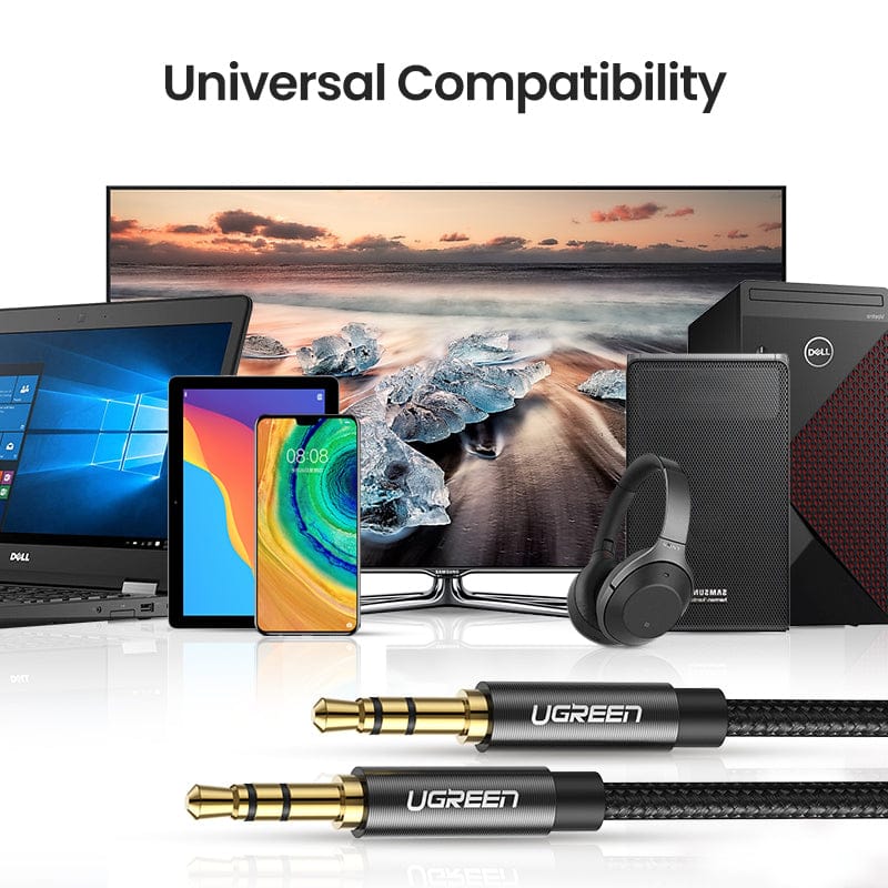UGREEN-C 3.5mm Male to Male AUX Cable Gold Plated Metal Case with Braid | AV112 - Acc - متجر نصر