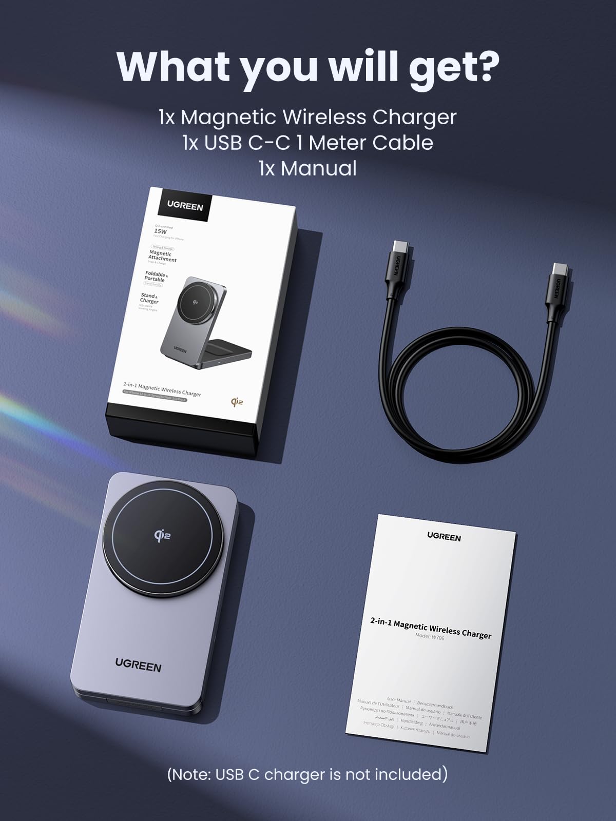 UGREEN-C MagFlow 2-in-1 Magnetic Wireless Charger Qi2 15W Foldable Stand | W706 - Acc - متجر نصر