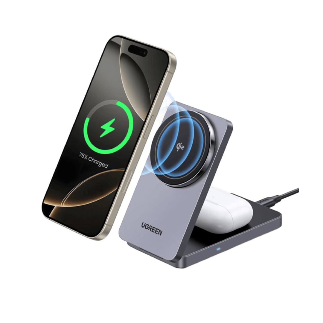 UGREEN-C MagFlow 2-in-1 Magnetic Wireless Charger Qi2 15W Foldable Stand | W706 - Acc - متجر نصر