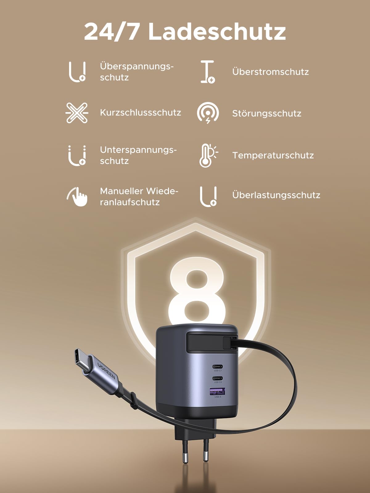 UGREEN-C Nexode 100W 4-in-1 GaN Charger with Retractable USB-C Cable (EU Plug) | X616 - Acc - متجر نصر