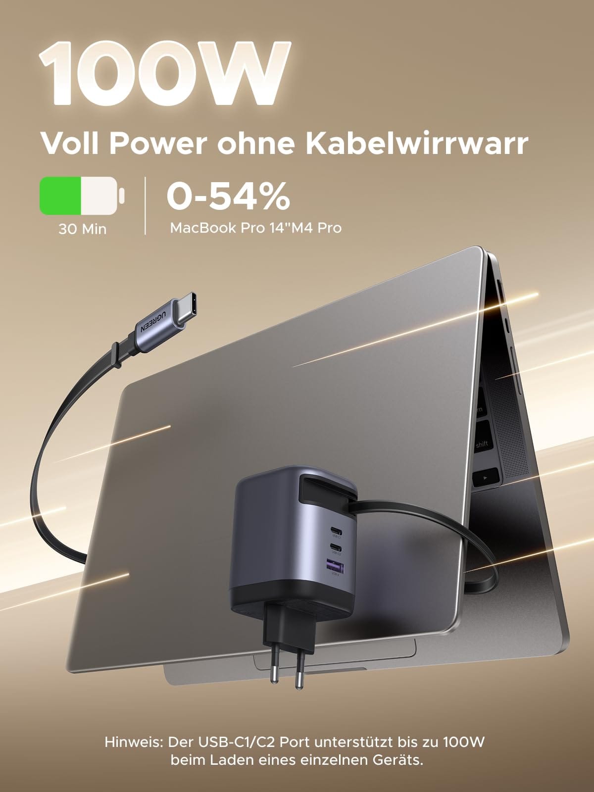 UGREEN-C Nexode 100W 4-in-1 GaN Charger with Retractable USB-C Cable (EU Plug) | X616 - Acc - متجر نصر