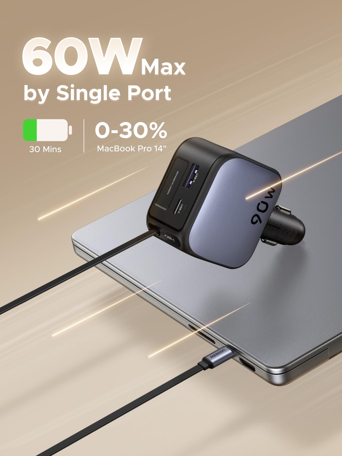 UGREEN-C Nexode Car Charger 90W with Retractable USB-C Cable | EC603 - Acc - متجر نصر
